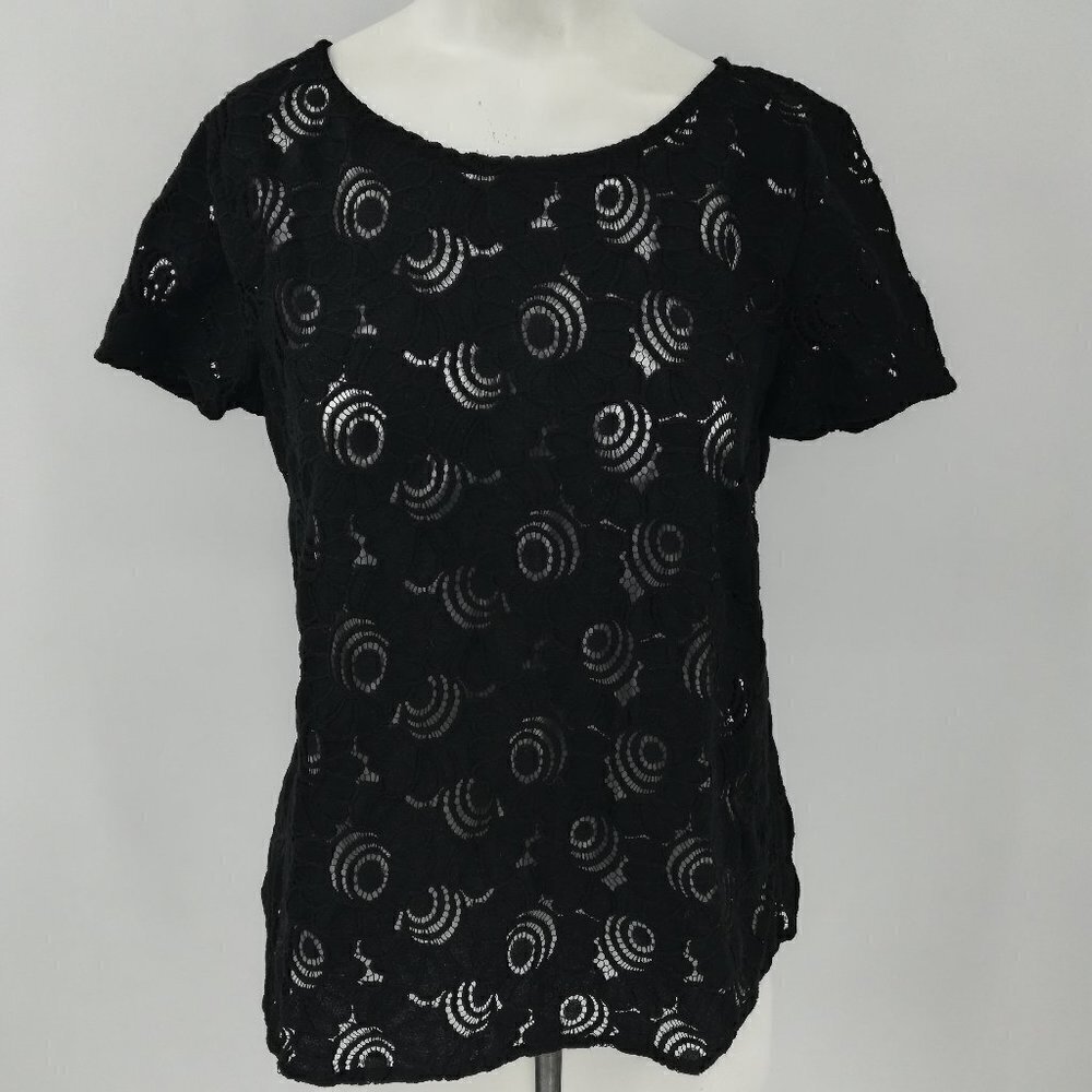 Ann Taylor Loft Black Lace Sheer Floral Top Size S